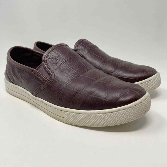 Coach Parkside‎ Loafers Womens Size 7 Burgundy Slip On Leather Croc Embossed - Picture 1 of 9